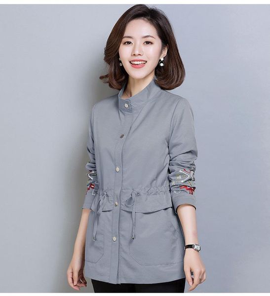 

women's jackets 2021 spring middle-aged women jacket coat stand collar long sleeve embroidered casual loose outerwear & coats t717, Black;brown