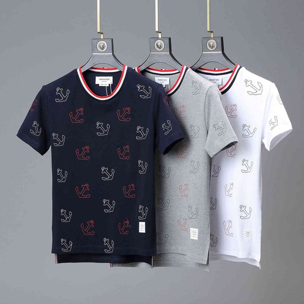 

design clothing short sleeve urban casual round neck t-shirt embroidered boat anchor new, White;black