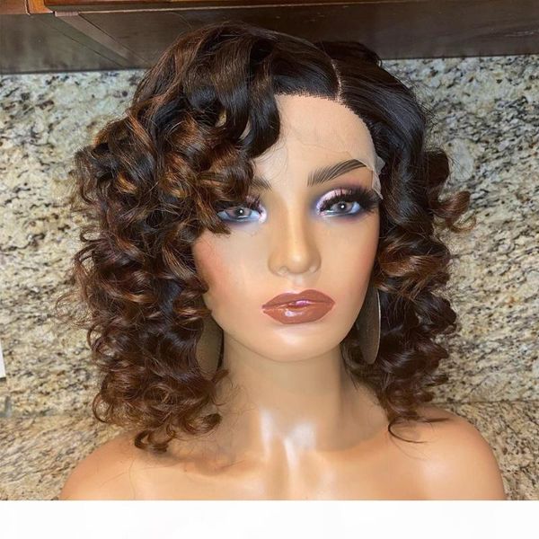 

ombre silk full lace deep curly human hair wigs with baby hair 180density pre plucked 360 lace wigs natural hairline remy, Black;brown