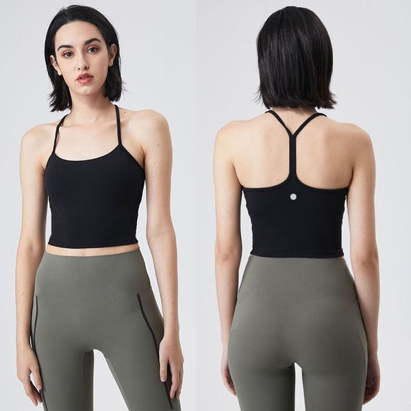 

sports bra for women's yoga outfit fitness thin suspenders female push-up y back vest solid color tank l-033, White;red