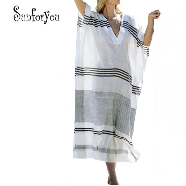 

beach cover up dress saida praia robe de plage bathing suit covers swimwear women striped lone beach dress tunics for, White;black