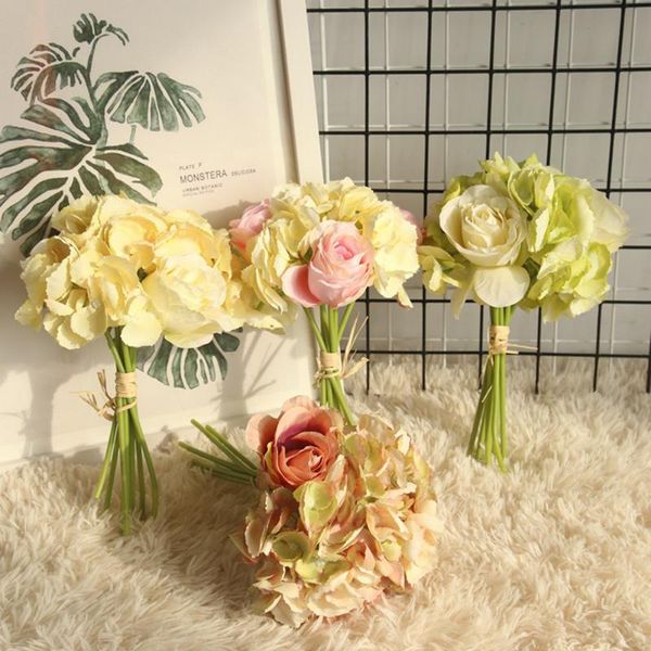 

decorative flowers & wreaths 27cm artificial roses bouquet cute silk rose hydrangea wedding bridal party supplies flower