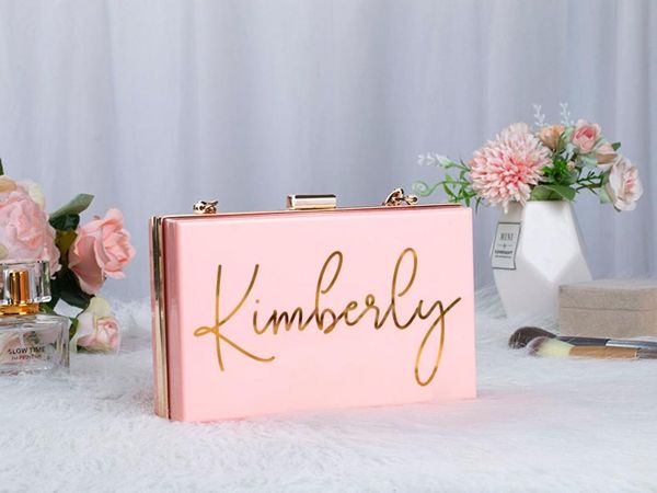 

gift wrap personalized bridesmaid clutch acrylic custom purse bride bag proposal bachelorette