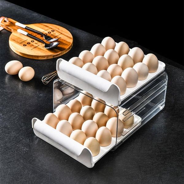 

storage bottles & jars double-layer 32 grid refrigerator egg holder box food savers space tray container rack organizer household