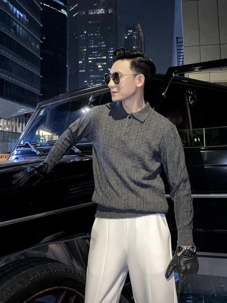 

men's sweaters 2021 autumn winter men 's turn-down collar sweater knitted pullover casual warm male knitwear jumpers f447, White;black