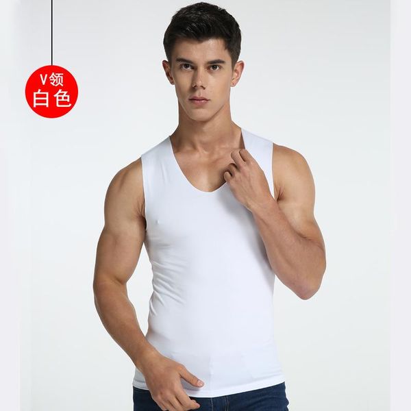 

men' tank vest mens summer ice silk slim tight sports base t-shirt solid sleeveless men, White;black