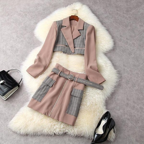 

two piece dress 2021 spring suit brought fashion splicing cardigan jacket + zipper tall waist skirt 11862, White