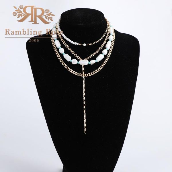 

chokers bohemian multi-layers pearl chain y necklace women female luxury gold for choker collar fashion jewelry, Golden;silver