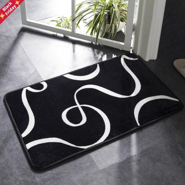 

bath mats 1pc mat black and white classic geometric pattern super soft absorbent bathroom door non-slip rug carpet
