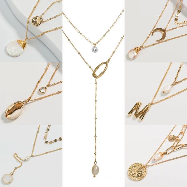 

pendant necklaces fashion korean version of natural freshwater pearl clavicle chain women's multilayer necklace, Silver