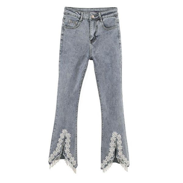 

women's jeans high-end autumn summer 2021 high street fashion denim trousers runway luxury flare, Blue