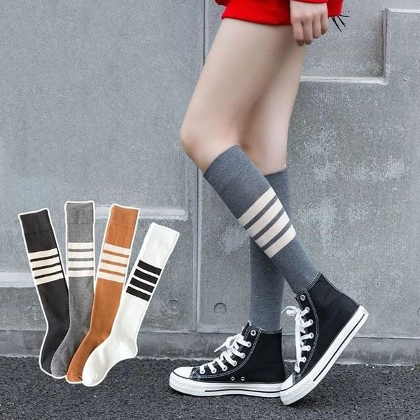 

socks & hosiery knee high striped student elastic sport cotton for girl women stockings, Black;white