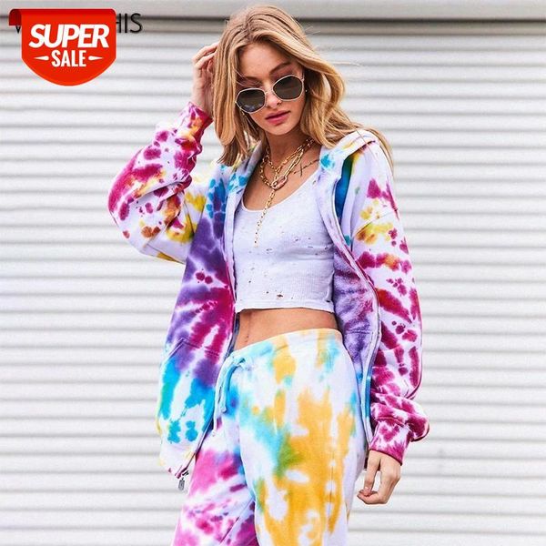 

wannathis two piece set women zipper long sleeve hooded and drawstring trousers casual streetwear autumn new set tie dye #ai9n, White