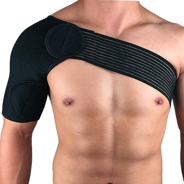 

elbow & knee pads arm sleeve single shoulder support wrap adjustable compression brace pad fitness  black sportswear accessories 77, Black;gray