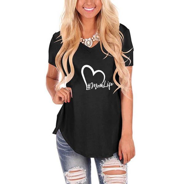 

women's t-shirt mom life heart letter print graphic shirt female harajuku v neck vintage women mother gift summer casual, White