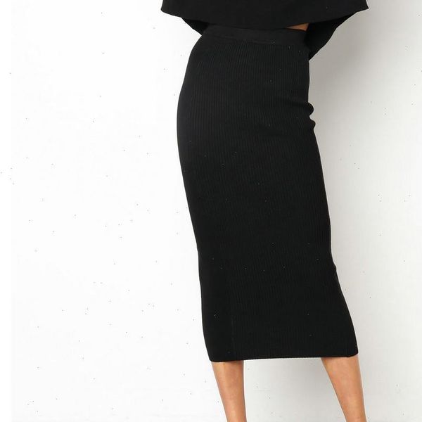 

women pencil skirt solid high waist long skirt hip slim straight harajuku skirt spodnica faldas mujer moda 2021 30, Black