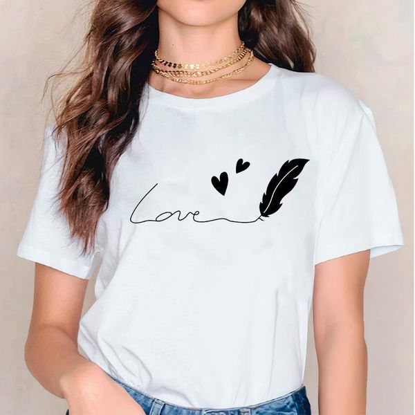 

women t-shirts womens feather love heart trend fashion graphic t 90s summer autumn print lady shirt female tee t-shirt, White