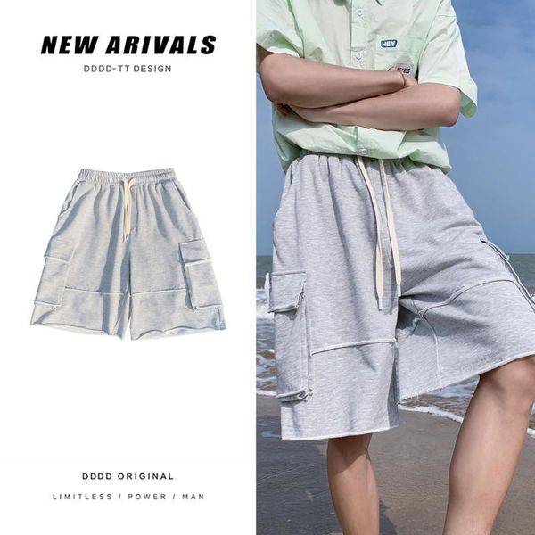 

men's shorts summer cotton fashion blue green gray casual men streetwear loose pocket mens beach m-5xl, White;black