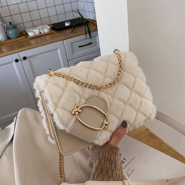 

evening bags elegant female square crossbody bag 2021 winter quality soft plush women's designer handbag chain shoulder messenger