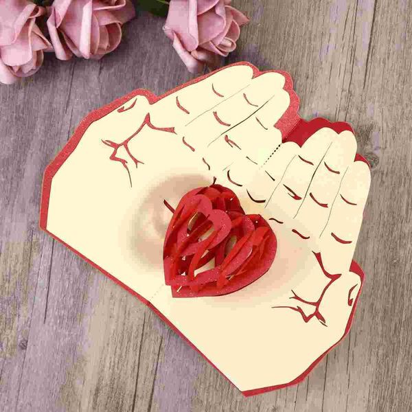 

greeting cards 3d love in hand wish kirigami paper craft for mother's day (red)