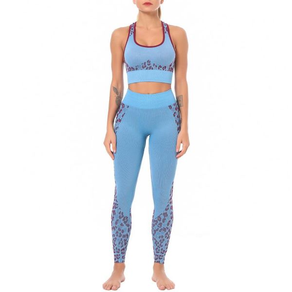 

seamless knitted leopard pattern bra set moisture wicking yoga set pants running sports underwear women's gym clothes06, White;red
