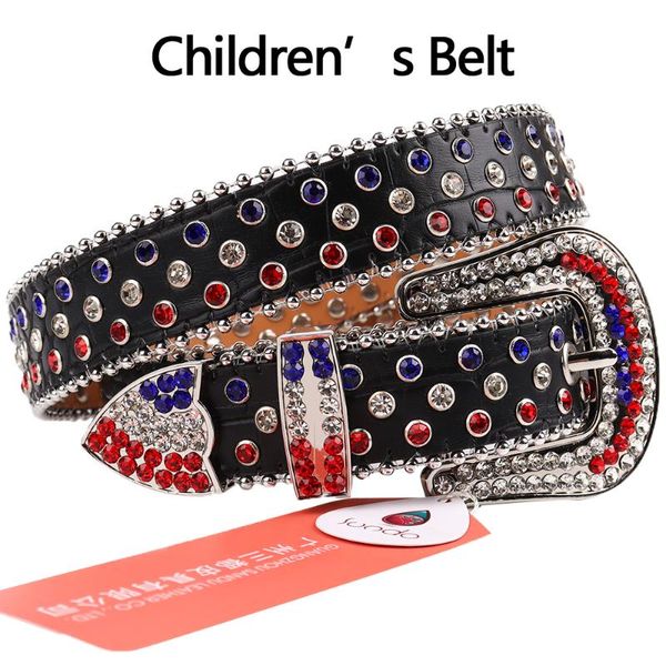 Cinture Fashion Kids Cintura con strass Luxury Designer Diamond Cinturino in pelle premium per ragazzi e ragazze Jeans gotici con borchie