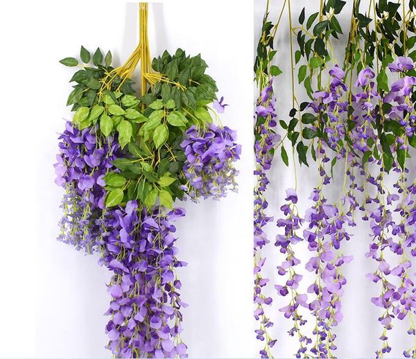 

wedding flowers white 6colors elegant artificial silk flower wisteria flower vine rattan for home garden party wedding decoration