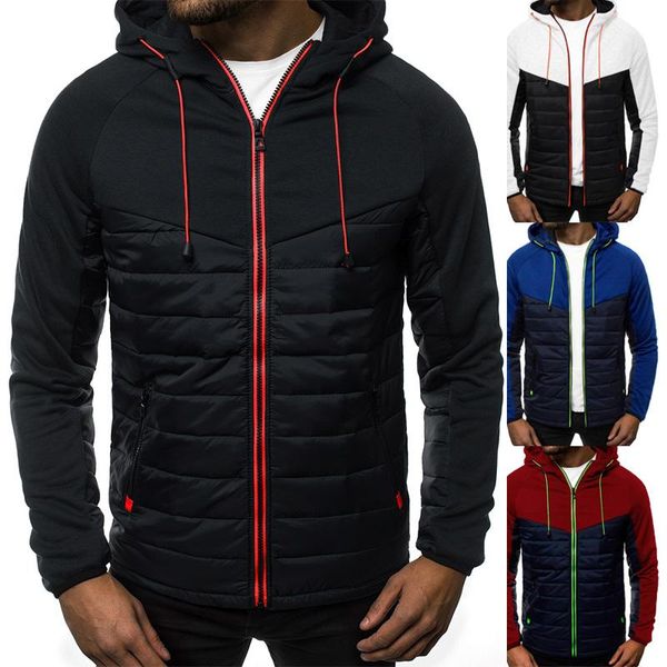 

men's jackets 2021 men casual jacket slim patchwork hooded sweatshirts autumn winter long sleeve zipper down coats outdoor outwear, Black;brown