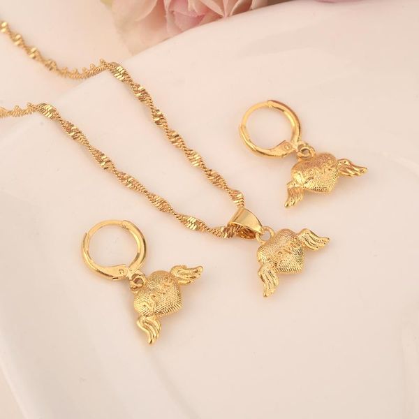 

earrings & necklace dubai fashion jewelry sets for women wing heart pendant african statement bridal wedding party gift, Silver