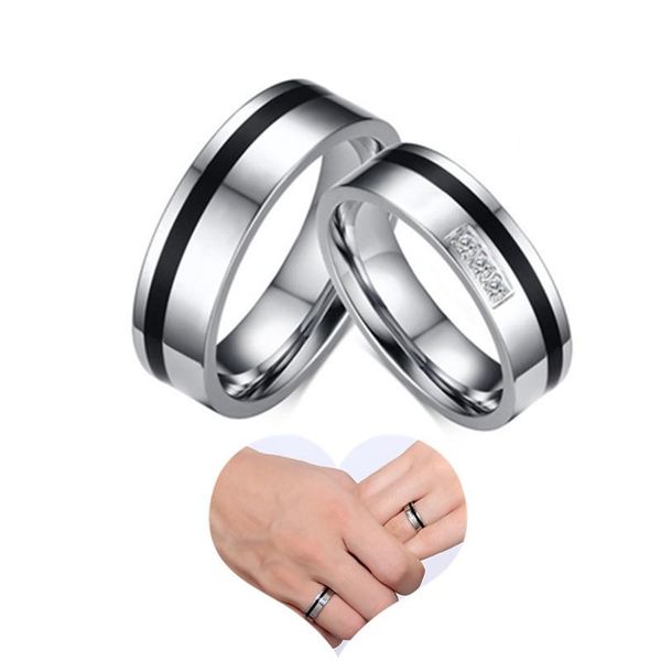 

wedding rings his & hers promise couple ring stainless steel engagement bands cubic zirconia for women men jewelry gifts, Slivery;golden