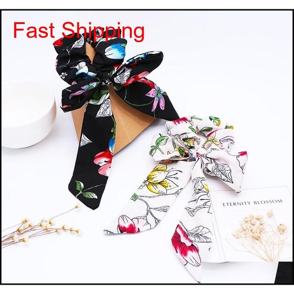 

floral print scrunchie women hair scarf elastic bohemian hairband bow hair rubber ropes girls h jllygi lottery2010, Silver