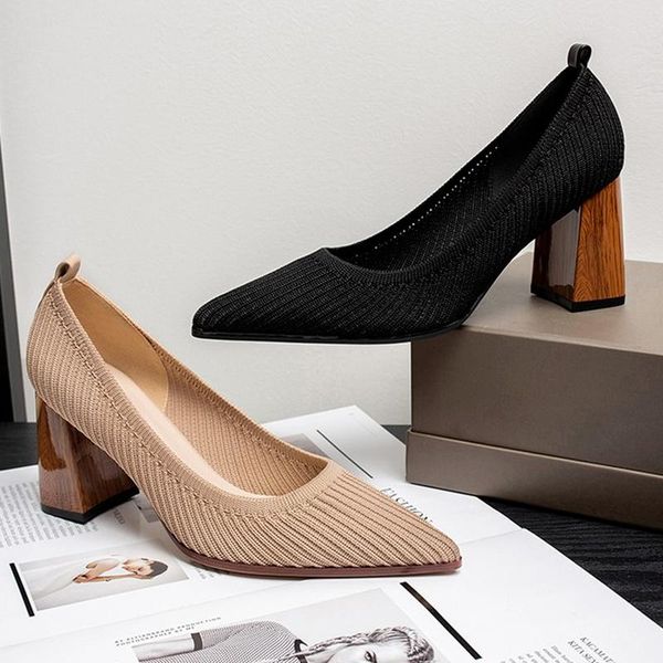 

dress shoes 2021 mesh breathable high heels quality fabric shallow toe summer party heel pointed mouth women, Black