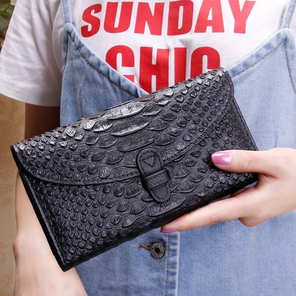 

wallets leather crocodile ladies long wallet cowhide snake drawstring multi card holder thin money clip handbag envelope bag, Red;black
