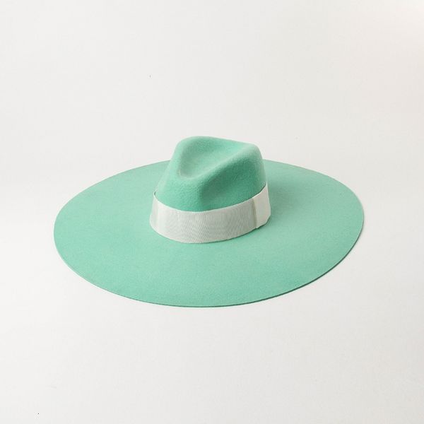 

2021 new elegant felt winter fedora for women men wool big wide brim green panama hattrilby hat pie church party sg4h, Blue;gray