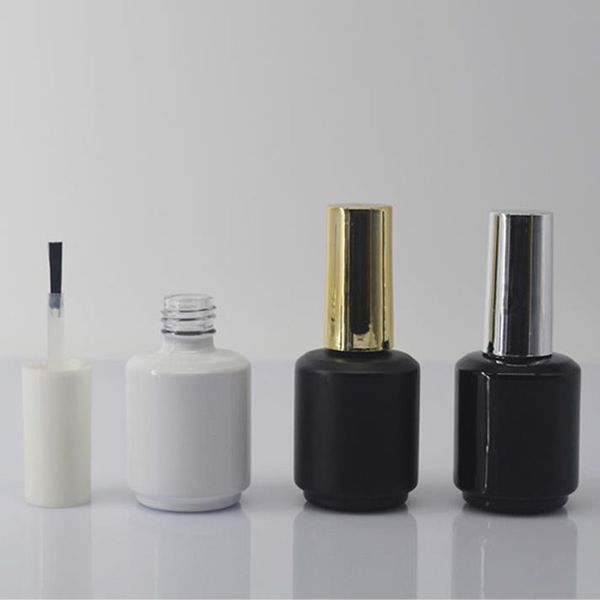 

8ml empty black nail polish bottle + small brush nail art container glass nail oil bottles