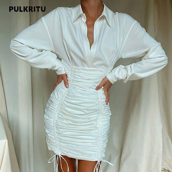 

casual dresses pulkritu women drawstring ruched up elastic turn-down neck long sleeve bodycon midi autumn spring stacked dress vestidos, Black;gray
