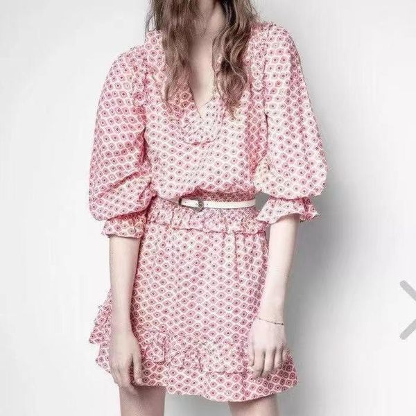 

casual dresses 100% cotton woman dress 2021 summer pink dot printed pleated midi, Black;gray