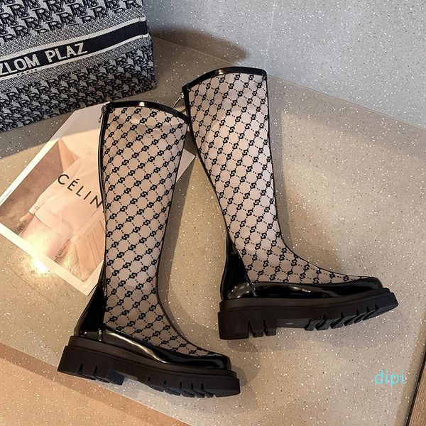 

wholesale-boots wohdhe summer mesh knee-high platform long women 2021 fashion thick sole breathable high female, Black