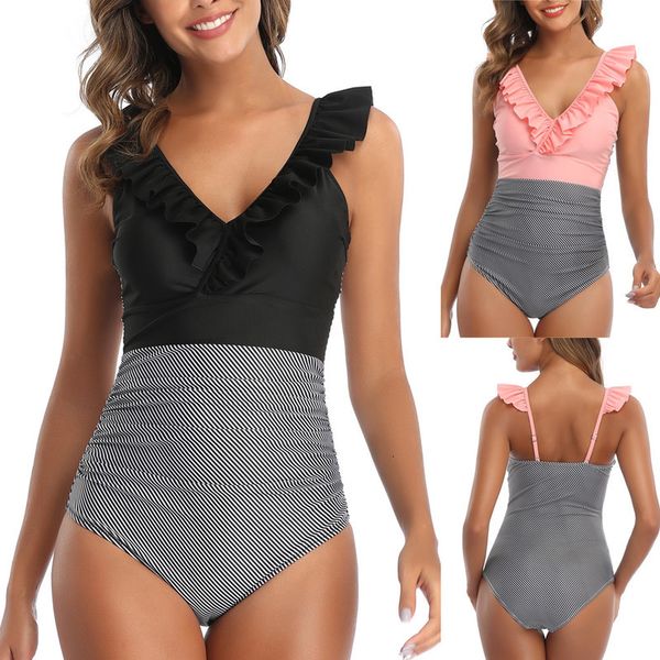 

effects color splicing ruches women wet push-up bh bikini set v-neck slender bodysuit badpak bathing suit beachwear, White;black