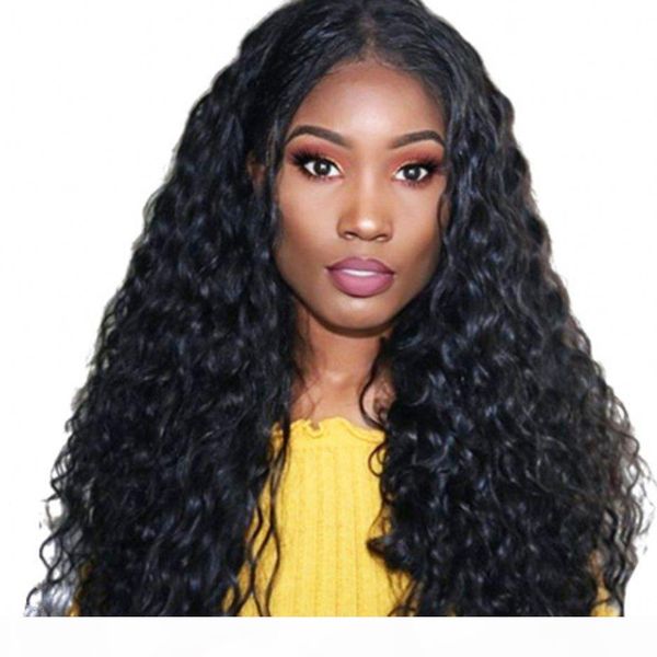 

human hair wigs brazilian glueless full wigs water wave lace front wigs medium size cap swiss lace, Black;brown