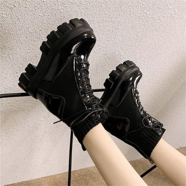 

boots women's thick bottom show foot small 2021 autumn versatile muffin elastic thin with high short boot tide, Black