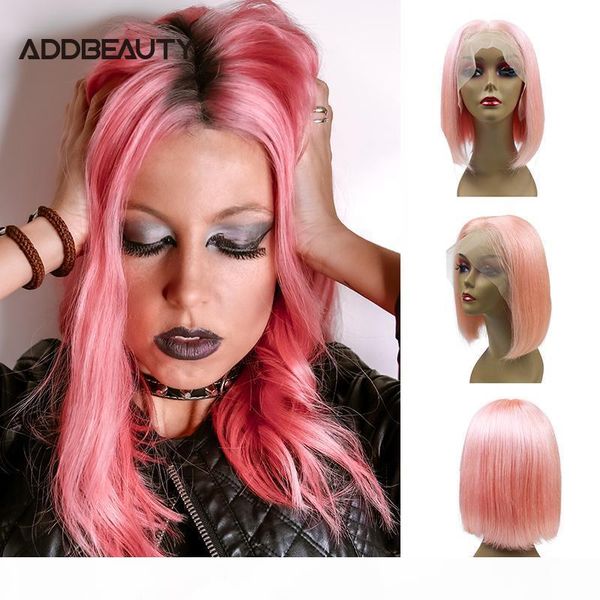 

addbeauty straight short bob wigs 13x4 lace front wig 13x6 colored human hair wigs 8"-14" natural color #613 pink 150% 180%, Black;brown