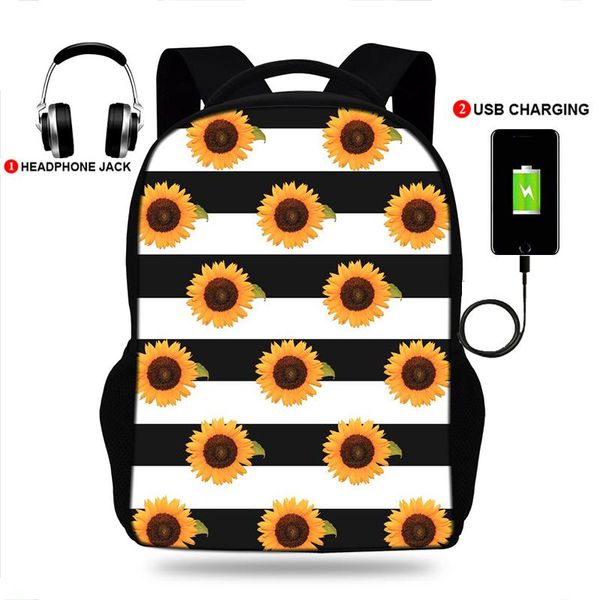 

backpack buleflyer sunflower print backpacks boys/girls school bags lapteenage notebook usb charge mochila