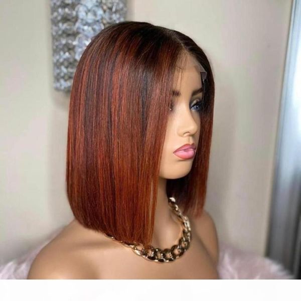 

4x4 150% density #30 color wig short bob wig ombre lace front human hair for women brazilian remy hair closure, Black;brown