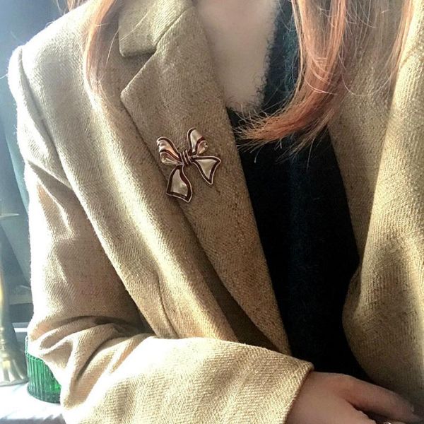 

pins, brooches retro enamel pin bow sweet red gold color coat brooch female college style badge sweater shirt collar pins accessories, Gray