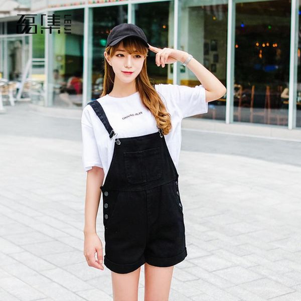 

women's jumpsuits & rompers women jumpsuit plus size overalls denim blue pocket female black summer playsuit fashion belted ladies, Black;white