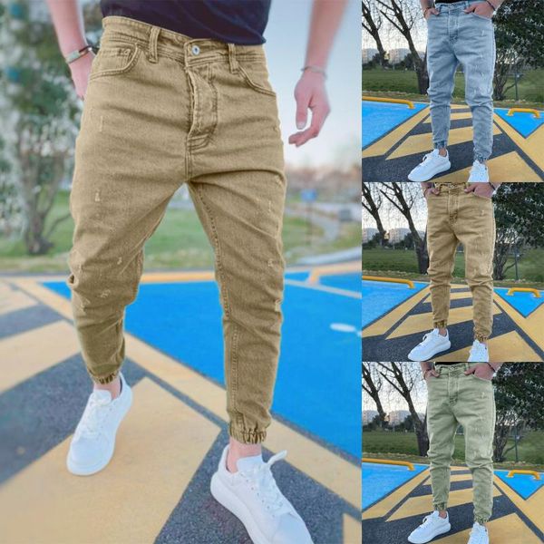 

men's jeans 2021 fashion boutique stretch casual mens / skinny men straight denim male trouser pants, Blue