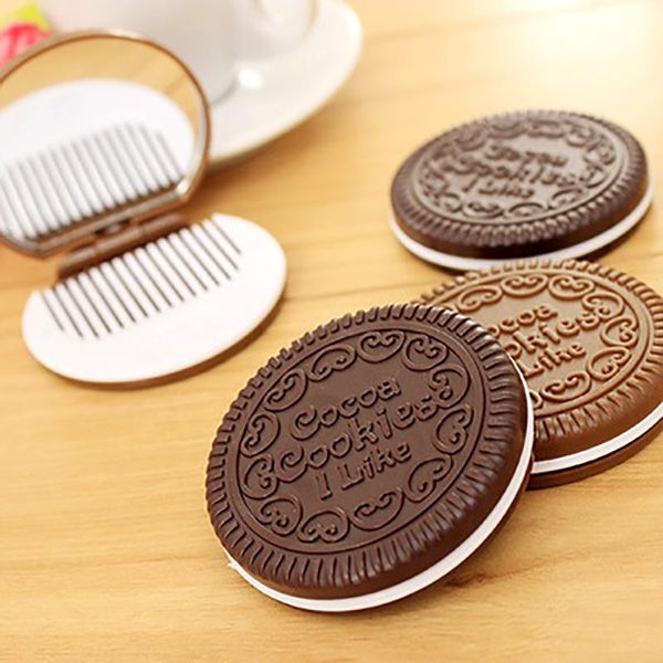 

mirrors mini pocket chocolate cookie biscuits compact mirror with comb ~cute~deep coffee color