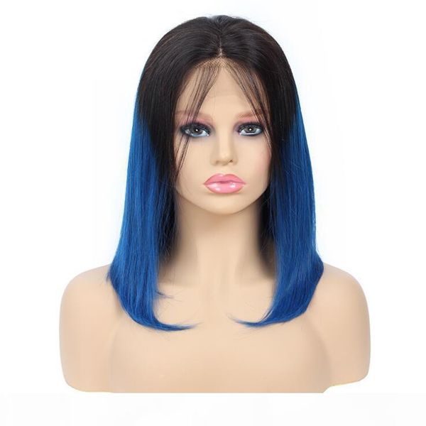 

human hair wigs straight 8"-14" women short bob lace front wigs 13*4 europe africa fashion hand weaving hair wigs ombre blue color, Black;brown