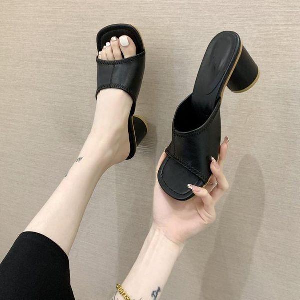 

sandals women elegant square mid heel thick high heels summer outdoor beach shoes gladiator ladies plus size, Black